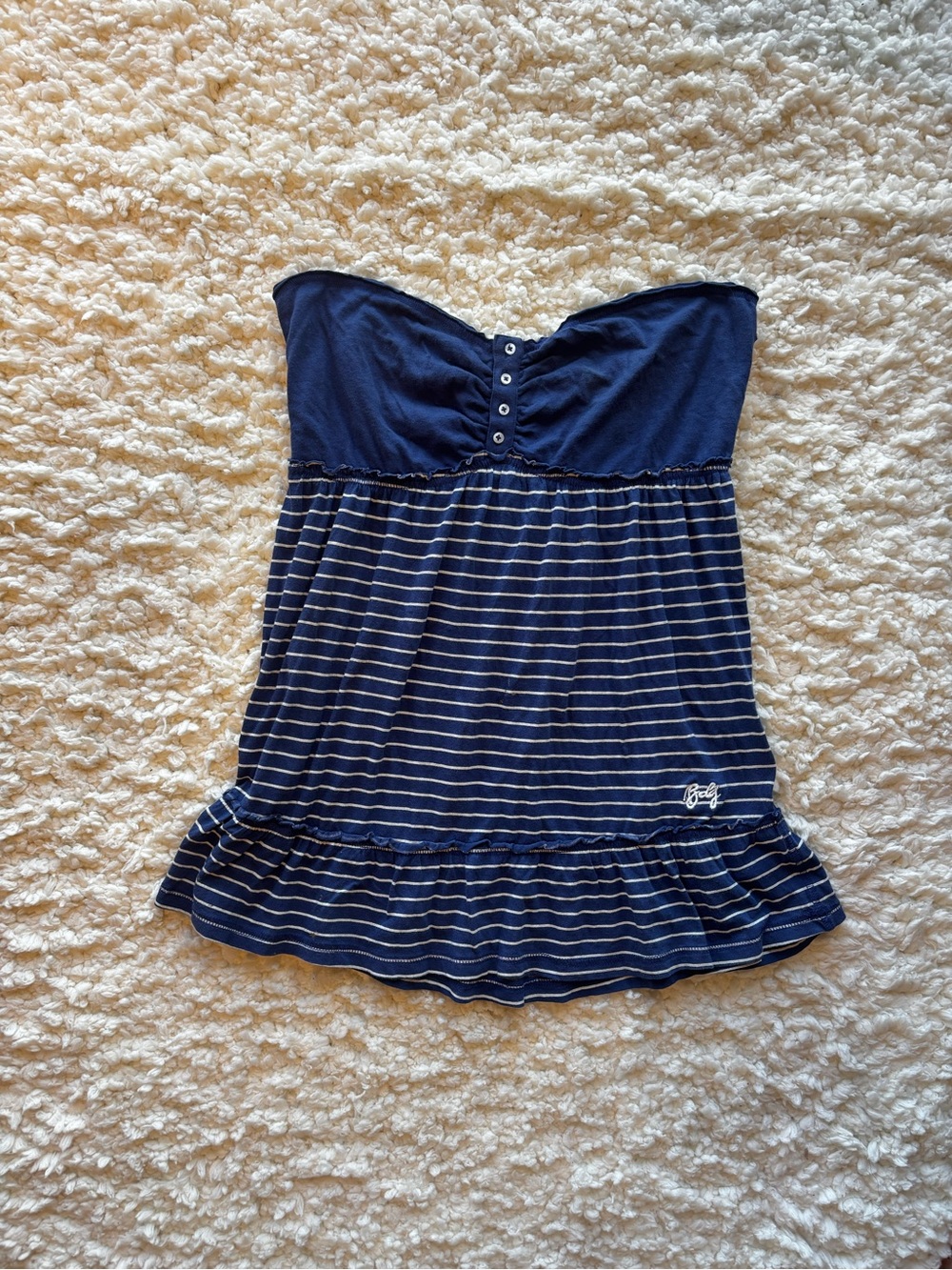 BDG Navy and White Striped Strapless Ruffle-Hem Camisole